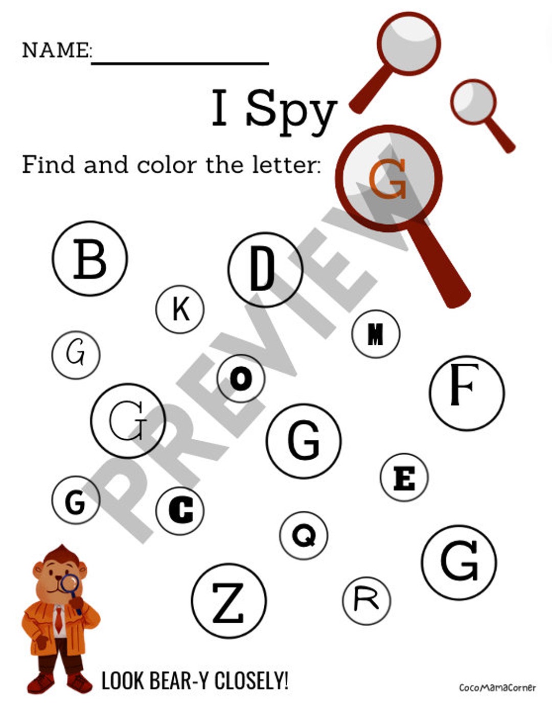 I Spy Alphabet Letter Recognition Detective Worksheet Digital