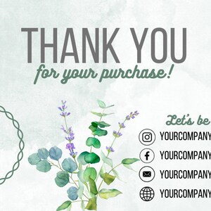 Floral Greenery Canva Editable Business Card Thank You Index Card