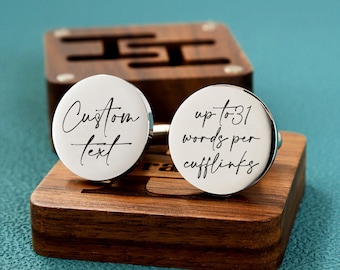 Personalised Cufflinks, up to 31 words per cufflinks, Engraved Box Optional, Custom Engraved Wedding Day Cufflinks, Custom any text