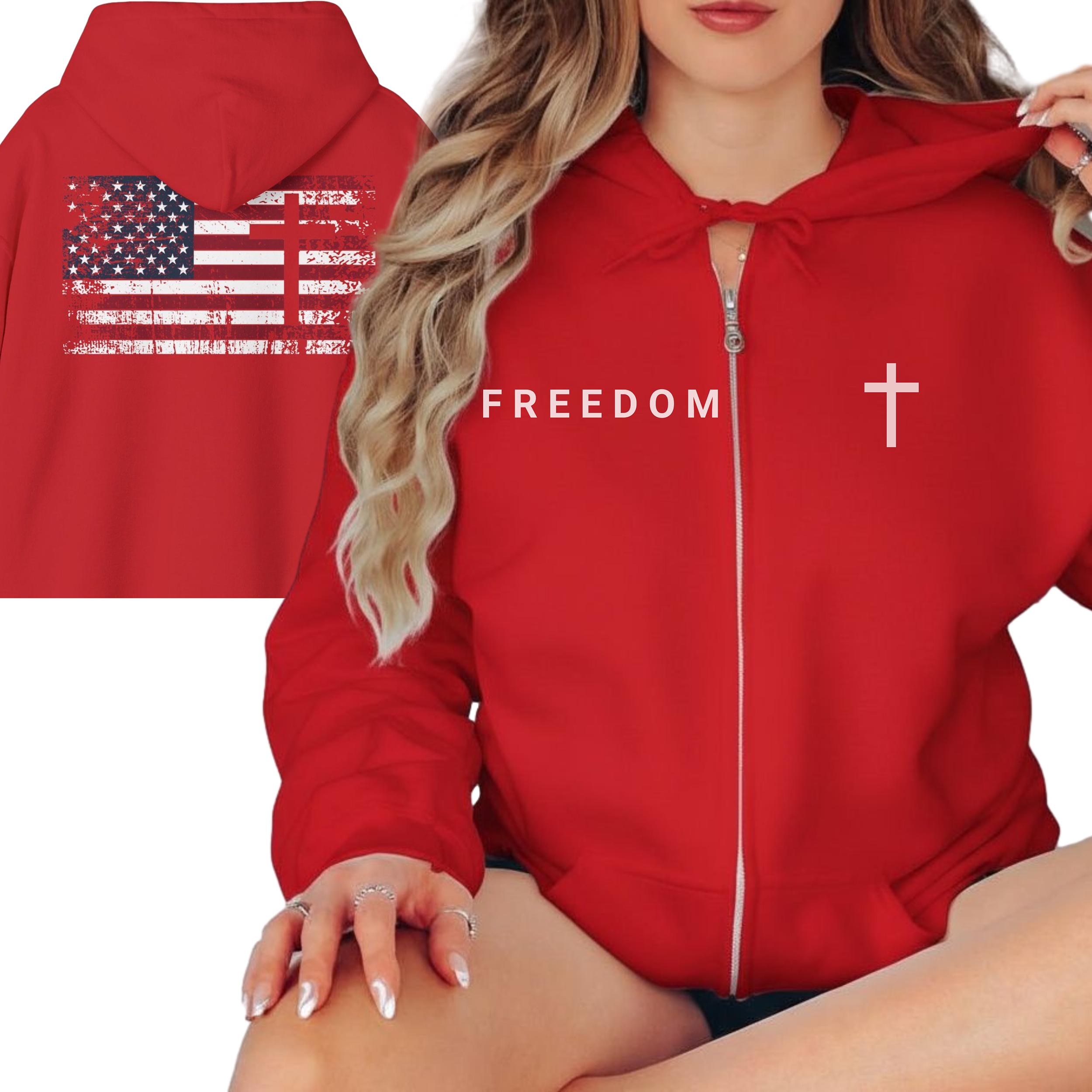 thumbnail image 2 of Brisco Brands Patriotic USA Flag Zip Up Hoodie Sweatshirt, Unisex 2 of 6