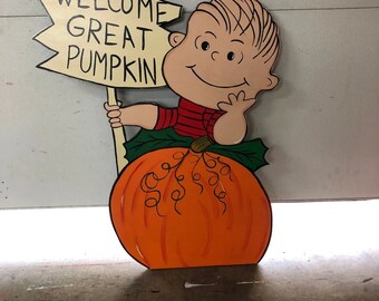 Halloween Welcome Great Pumpkin Wood Outdoor Lawn & Yard Art Sign