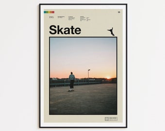 Skate Poster - Vintage Plakat - Skateboard Print - Sonnenuntergang - Retro Design - Skater Girl Poster - Skate Deko - Skating Wandkunst