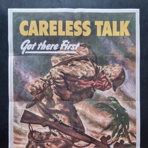 1941 WW2 USA America Careless Talk Cost Lives Army Battle Victory Old Vintage Propaganda Poster #614