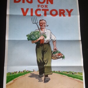 1943 WW2 USA America Dig On For Victory Farmer Man Vegetable Food War Old Vintage WWii Propaganda Poster #85