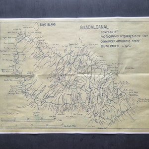 1941 WW2 USA Amerika Japan Pazifik Krieg Guadal Kanal Insel Schlacht Karte Altes Vintages Interesse Plakat #474