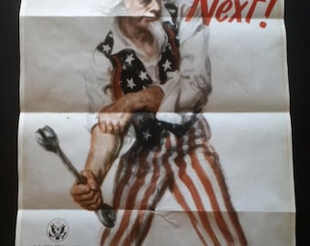 1943 Segunda Guerra Mundial EE. UU. América Tío Sam Terminaremos el trabajo Japón Soldado del ejército japonés Cartel de propaganda de guerra
