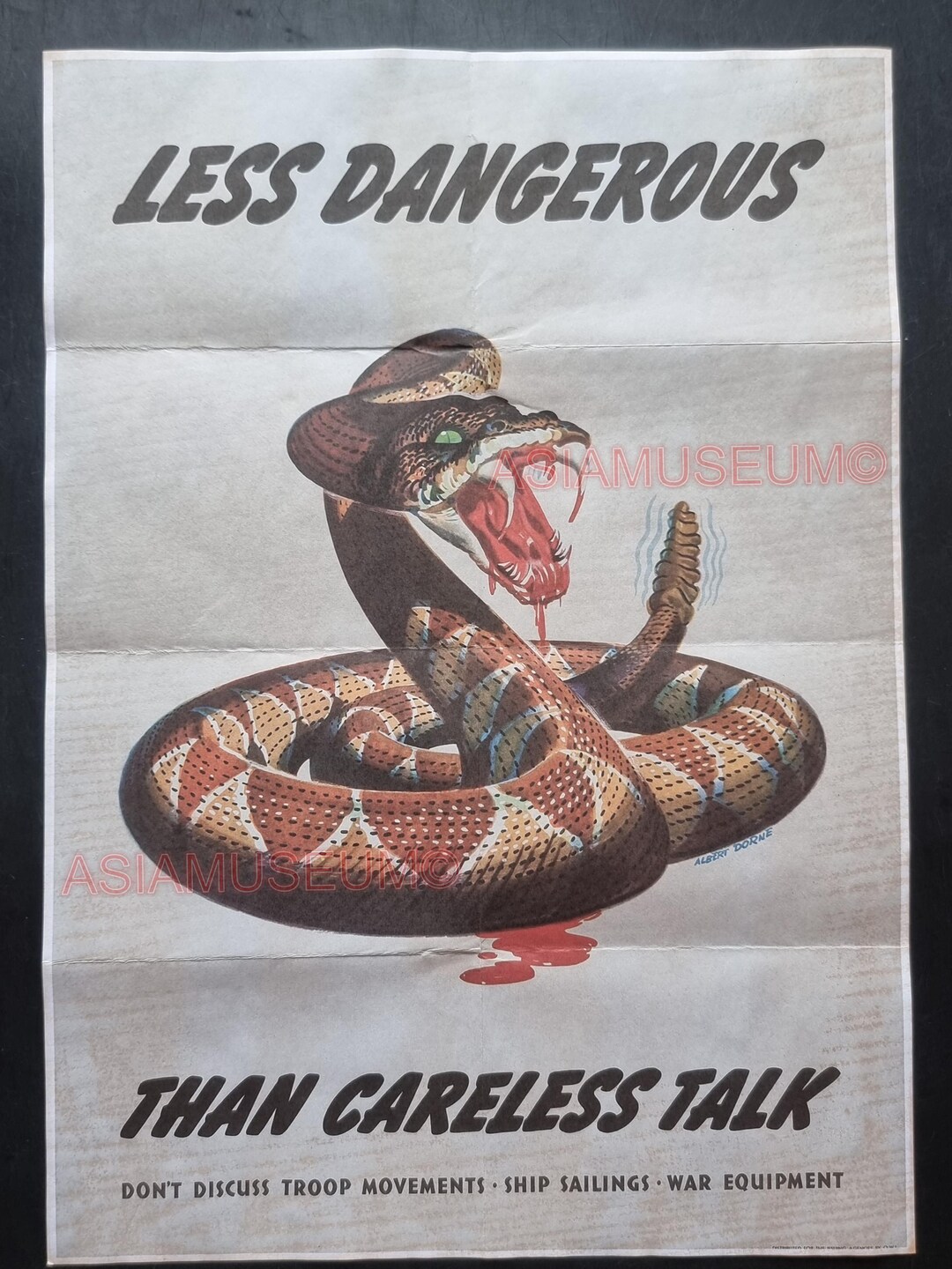 1944 WW2 USA America Snake Spy Careless Talk Cost Lives Victory Army ...
