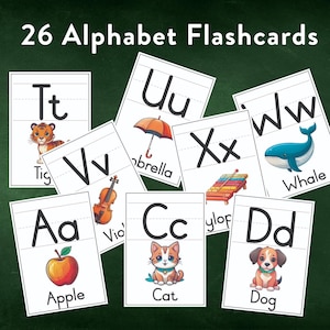 A-Z Printable Flash Cards, 26 Alphabet Flashcards, Early Learning, ABC Cards, Toddler & Preschool Printable, Classroom Decor, Nursery, Kids