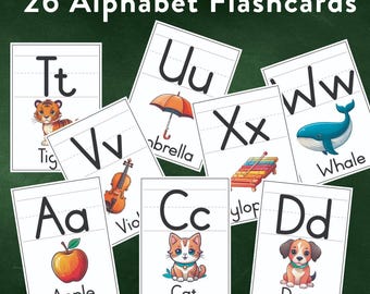 A-Z Printable Flash Cards, 26 Alphabet Flashcards, Early Learning, ABC Cards, Toddler & Preschool Printable, Classroom Decor, Nursery, Kids