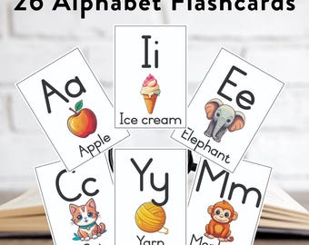 Printable ABC Flash Cards for Kids,  A-Z Alphabet Learning, Montessori Preschool Resource, Educational Cards, Digital Download