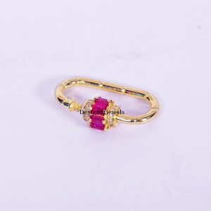 Ruby Gemstone Carabiner Lock: Pave Diamond, 14k Gold Vermeil, 925 Silver