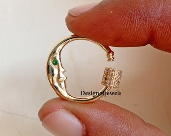 14K Yellow Gold Diamond Moon Lock: Carabiner Jewelry Connector