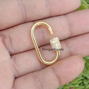 14k Yellow Gold Vermeil Jewelry, Natural Pave Diamond Jewelry, 925 Sterling Lock, Carabiner Connector Lock Jewelry Accessorise Gift For Her