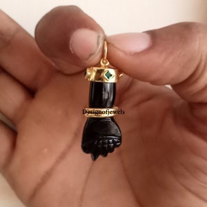Black Onyx Gemstone Hand Pendant 14k Yellow Gold Vermeil Figa Pendant 925 Starling Silver Pendant Jewelry, Gemstone Mano Figa Hand Pendant