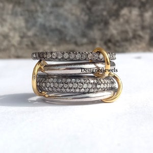 Pave Diamond Ring, 925 Sterling Silver Jewelry, 4 Set Band Ring, Natural Diamond Ring, Interlocking Ring,  Jump Ring Gold Vermeil