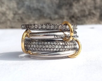 Pave Diamond Ring, 925 Sterling Silver Jewelry, 4 Set Band Ring, Natural Diamond Ring, Interlocking Ring,  Jump Ring Gold Vermeil