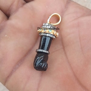 Figa Hand Pendant, Natural Opal Hand, 14k Yellow Gold Vermeil hand Pendant, Black Onyx Hand Designer Carving Hand Figa  Pave Diamond Jewelry