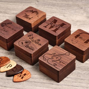 Médiators en bois personnalisables avec étui, boîte de médiator personnalisée, cadeau parfait pour les guitaristes, Noël, fête des pères
