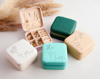 Elegant Travel Jewelry Box, Mini Earring Organizer, Perfect Bridesmaid Gift for Sister or Friend, Custom Engraving for a Personal Touch