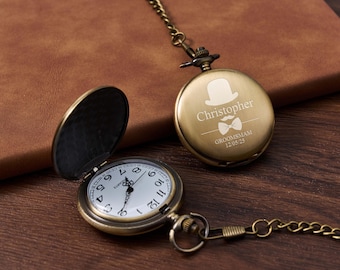 Personalized Pocket Watch for Father of the Groom, Custom Engraved Name Gift for Him, Groomsmen Gift, Best Man Present, Wedding Keepsake