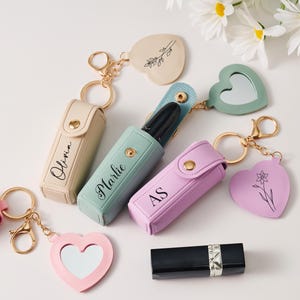 Personalized Lipstick Case with Mirror, Custom Name Lip Balm Keychain, Bridesmaid Proposal Gift, Christmas or Anniversary Gift for Her