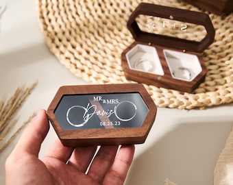 Personalized Wooden Triple Ring Box, Custom 3 Slot Wedding Ring Holder, Engagement Proposal Box, Anniversary Ring Bearer Gift