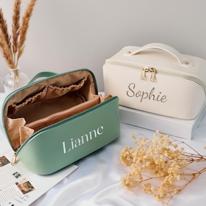 Premium Leather Makeup Bag with Intricate Embroidery – Large Capacity Organizer, Perfect for Holiday Gifting, Gift for her, Bridesmaid gift