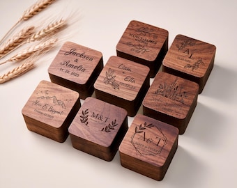 Personalized Wooden Engagement Ring Box, Custom Name Ring Holder, Proposal Box for Couple, Wedding Ceremony and Anniversary Gift