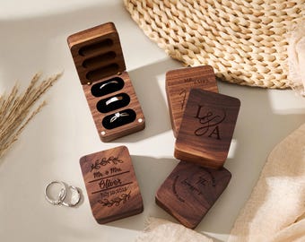 Custom 3 Slot Wooden Ring Box, Personalized Wedding Ring Case, Engagement Ring Holder, Anniversary Gift for Couple