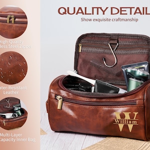 Men&#39;s Leather Toiletry Bag Personalized, Groomsmen Gift, Dopp Kit For Him, Men&#39;s Leather Accessory, Anniversary Gift, Christmas Gift for Men