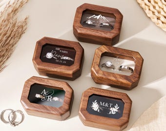 Wooden Wedding Ring Box, Personalized Engraved Ring Holder, Custom Ring Bearer Box, Wedding Ceremony Keepsake