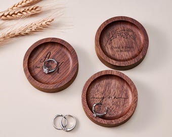 Personalized Wooden Ring Dish, Custom Engraved Engagement and Wedding Ring Holder, Unique Anniversary or Bridal Shower Gift