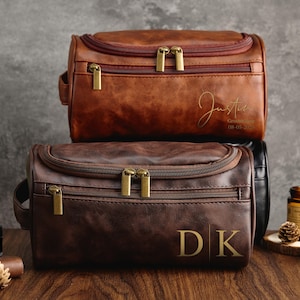 Trousse de toilette en cuir à monogramme pour homme - Kit de voyage personnalisé, cadeau attentionné pour lui - Parfait pour un usage quotidien et plus encore