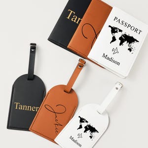 Personalized Luggage Tag And Passport Holder, Minimalist Leather Passport Cover, Custom Luggage Tag, Bridal Party gift, Bithday Gift