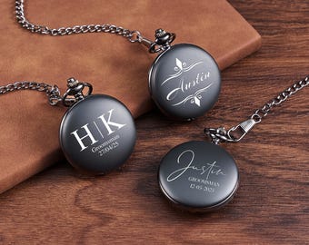 Engraved Pocket Watch, Personalized Groomsmen Gift, Keepsake Wedding Watch