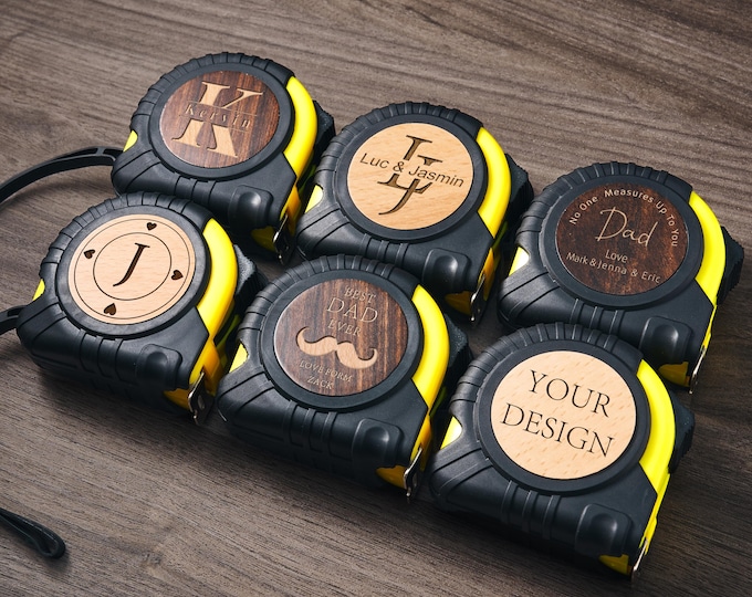 Personalized Wooden Tape Measure, Engraved Gift for Dad (16.5 ft)