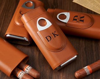 Personalized Cigar Case and Cutter Set, Custom Leather Cigar Holder, Gift for Husband, Groomsman Proposal, Father’s Day Gift for Him