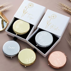 Custom Compact Mirror with Name Engraved - Bridal Shower Gifts, Personalized Engraved Pocket Mirror for Her, Bachelor Party Favors