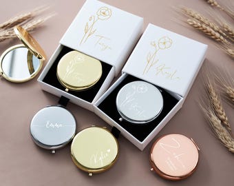 Custom Compact Mirror with Name Engraved - Bridal Shower Gifts, Personalized Engraved Pocket Mirror for Her, Bachelor Party Favors