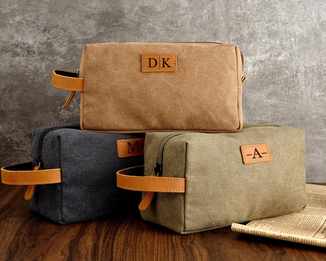 Engraved Canvas Dopp Kit for Men, Customizable Travel Toiletry Bag ...