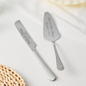 Personalized Wedding Cake Knife and Server Set, Engraved Stainless Steel