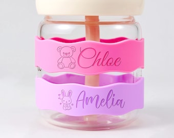 Anneaux de gobelet en silicone gravés sur mesure, étiquette de biberon personnalisée
