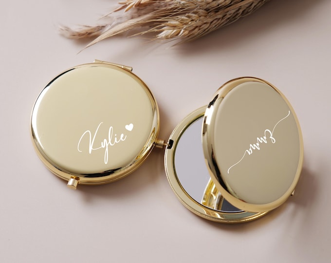 Personalized Compact Mirror, Bridesmaid Gifts, Engraved Pocket Mirror for Her, Custom Wedding Favors, Bridesmaid Thank You Gifts