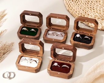 Engraved Walnut Ring Box, Custom Ring Bearer Box for Wedding, Proposal Ring Holder, Personalized Couple Gift