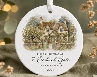 First Home Holiday Ornament, Personalized Watercolor House Art, Custom Photo Keepsake, Christmas Gift for New Homeowners