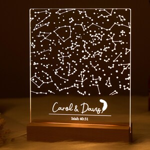 Carte des étoiles personnalisée par date, cadeau pour couple gravé, lampe ciel nocturne personnalisée avec diagramme de constellation, cadeau d'anniversaire pour elle et lui