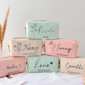 Benutzerdefinierte Monogramm Leder Make-up-Tasche, personalisierte Kosmetiktasche für Frauen, Brautjungfer Geschenk, Brautparty Andenken, Hochzeit Gastgeschenk
