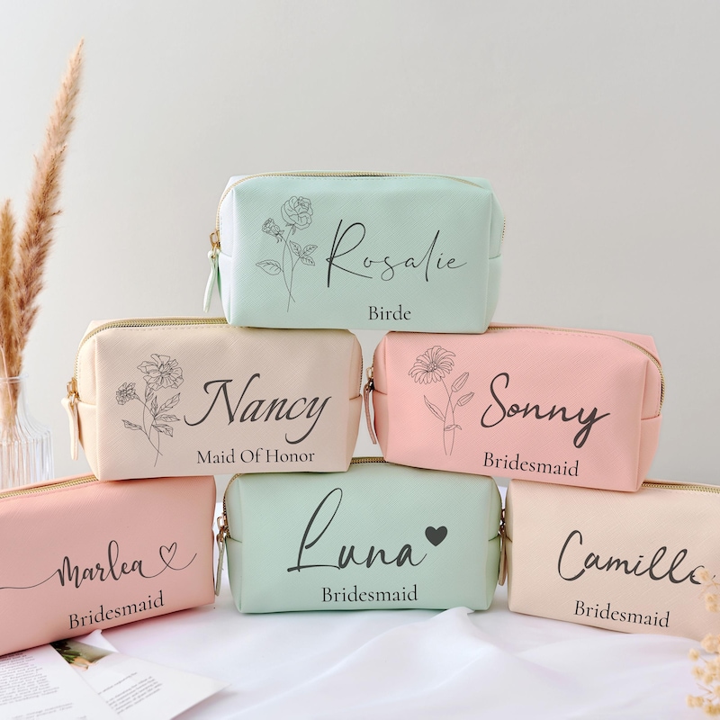 ❤️Buy 2 FREE SHIPPING❤️Custom Monogram Leather Makeup Bag, Personalized Cosmetic Pouch for Women, Bridesmaid Gift, Bridal Shower Keepsake, Wedding Party Favor