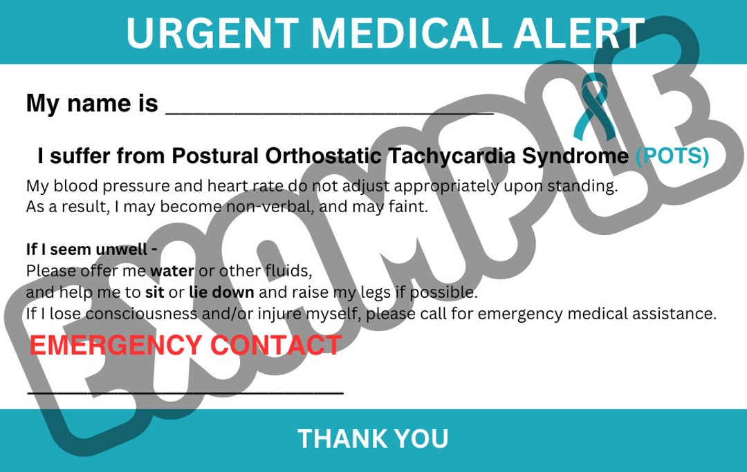 Pots Medical Alert Card Printable and Customizable Etsy
