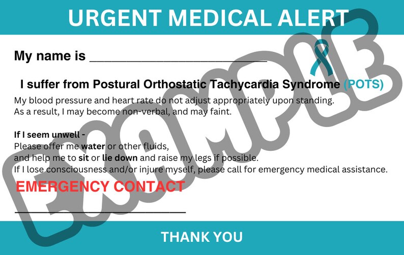 Pots Medical Alert Card Printable and Customizable Etsy